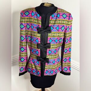 Adrianna Papell Multicolor Patterned Blazer with Bow Details